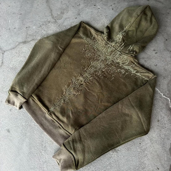 Fallen Cross Hoodie (Silver&Olive)